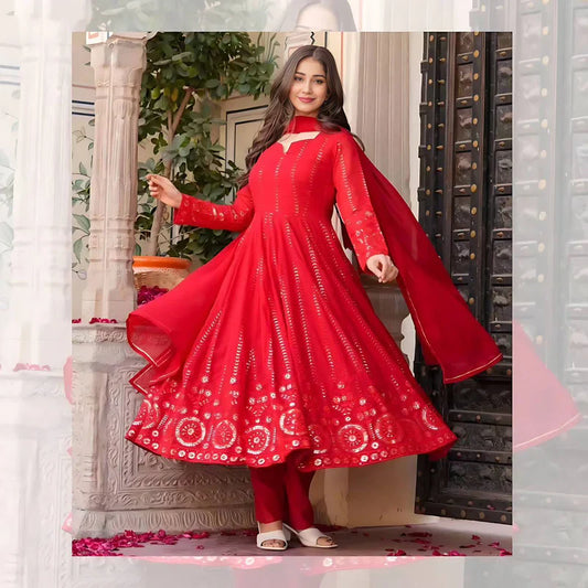 Red New Function Wear Red Color Premium Anarkali Set