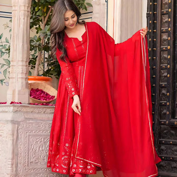 Red New Function Wear Red Color Premium Anarkali Set