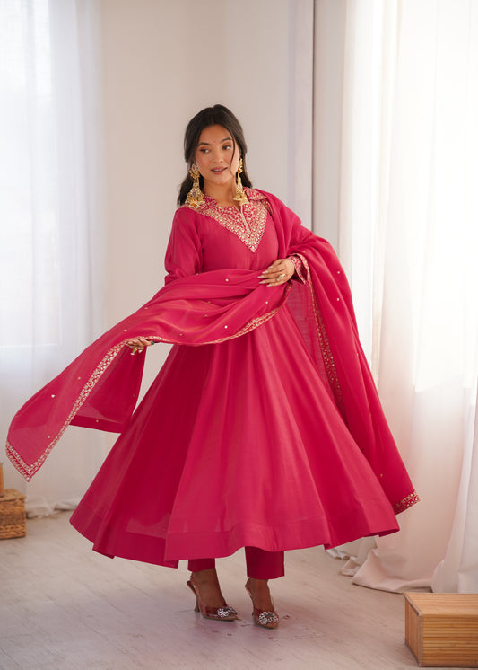 Premium quality silk fabric Anarkali set