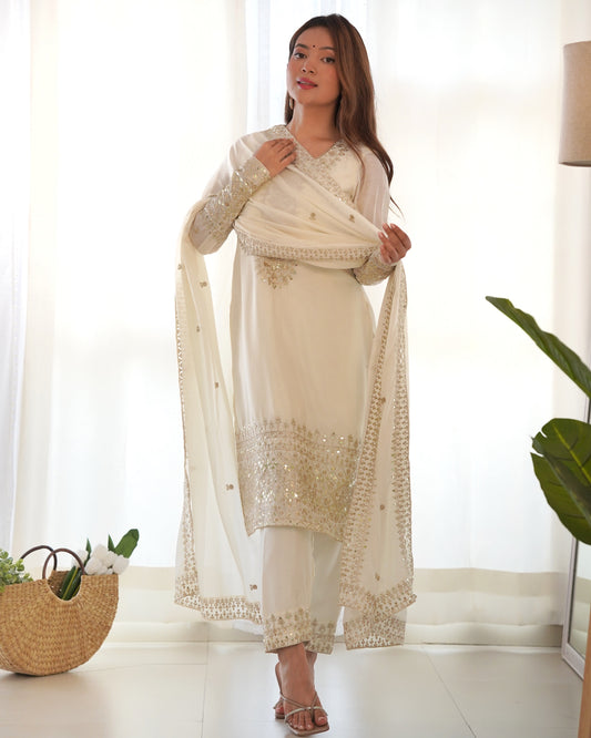 Beautiful chinon silk fabric kurta set