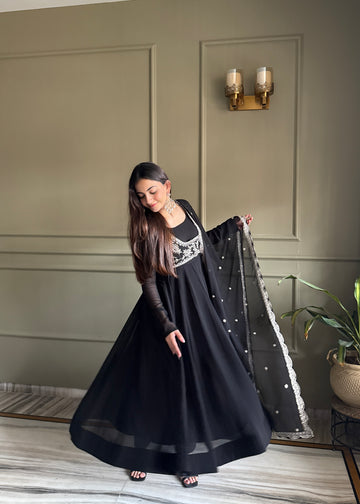 PREMIUM GEORGETTE FABRIC  ANARKALI WITH KOTI,DUPATTA SET