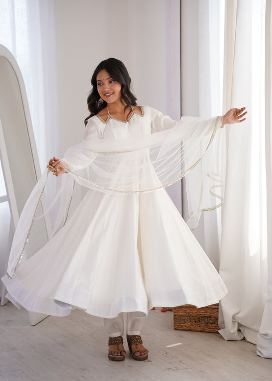 Pure chanderi fabric Anarkali set
