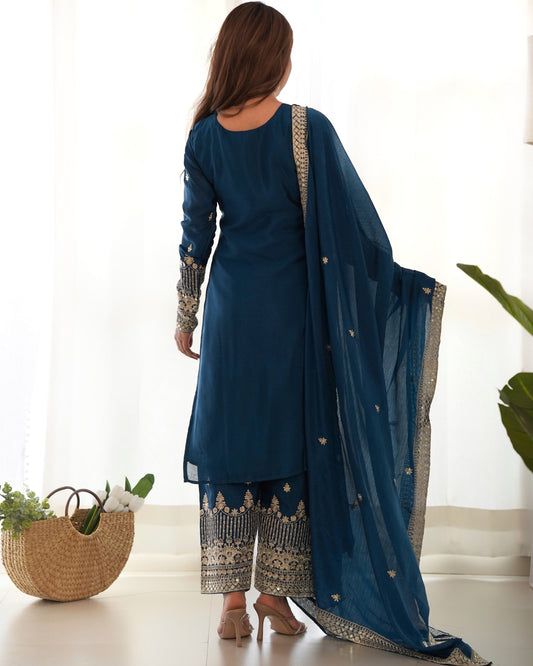 BEAUTIFUL PURE CHINON SILK FABRIC STRAIGHT FIT KURTA WITH DUPPTA SET