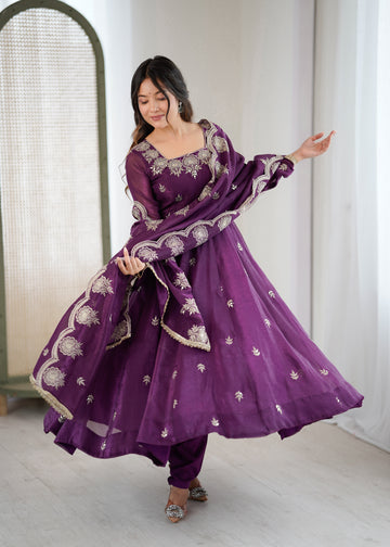 Elegant Embroidered Sequence Designer Anarkali Three Piece Set