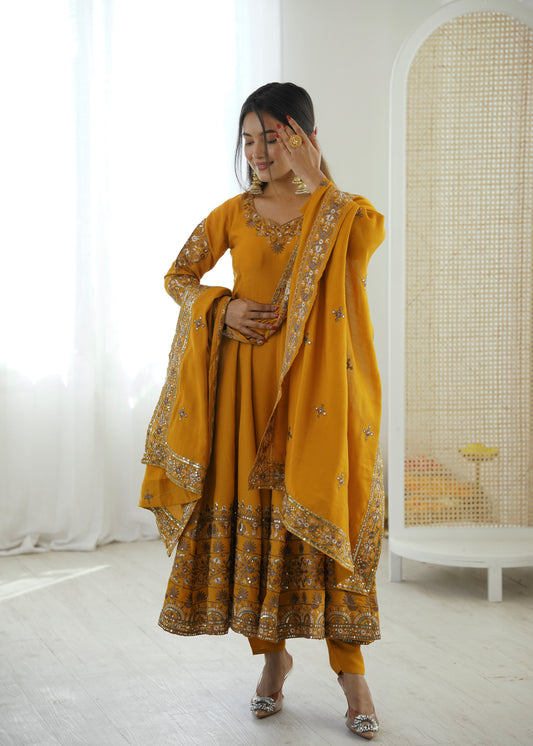 Beautiful Embroidered Sequence Designer Anarkali Three Piece Set