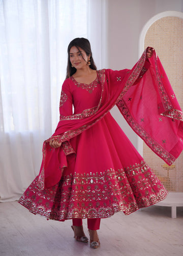 Beautiful Embroidered Sequence Designer Anarkali Three Piece Set