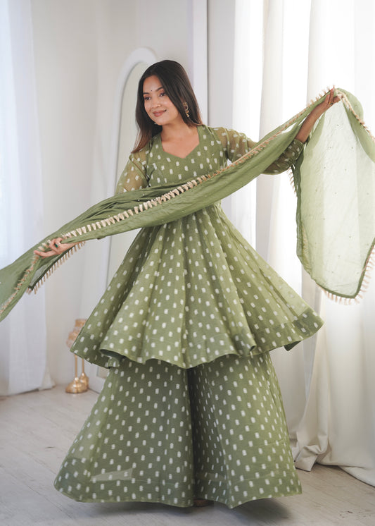 Elegant Designer summer wear silk Three piece sharara set