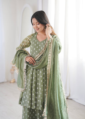Elegant Designer summer wear silk Three piece sharara set