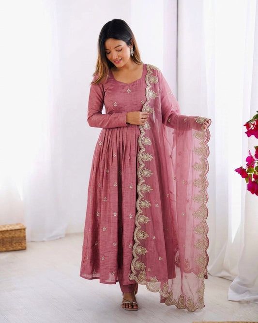 Elegant Embroidered Sequence Designer Anarkali Three Piece Set