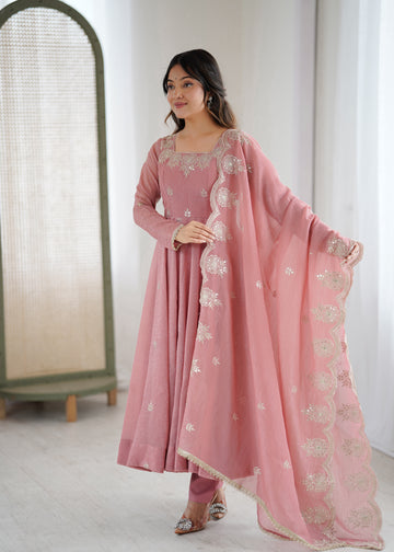 Elegant Embroidered Sequence Designer Anarkali Three Piece Set