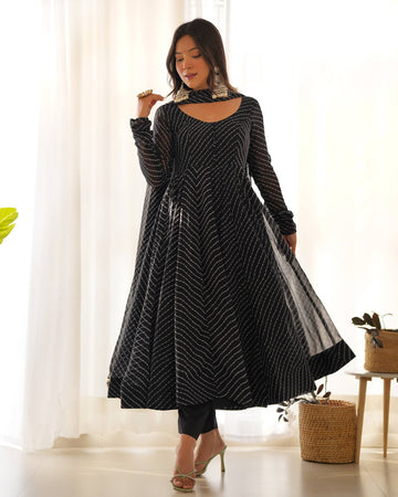 Pure fox Georgette laheriya fabric Anarkali set