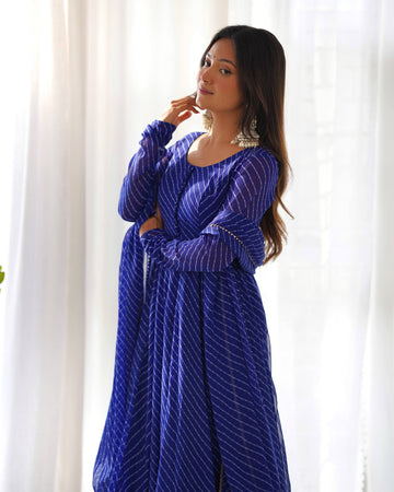 Pure fox Georgette laheriya fabric Anarkali set