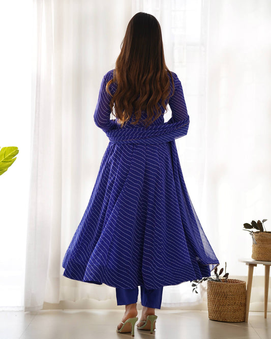 Pure fox Georgette laheriya fabric Anarkali set